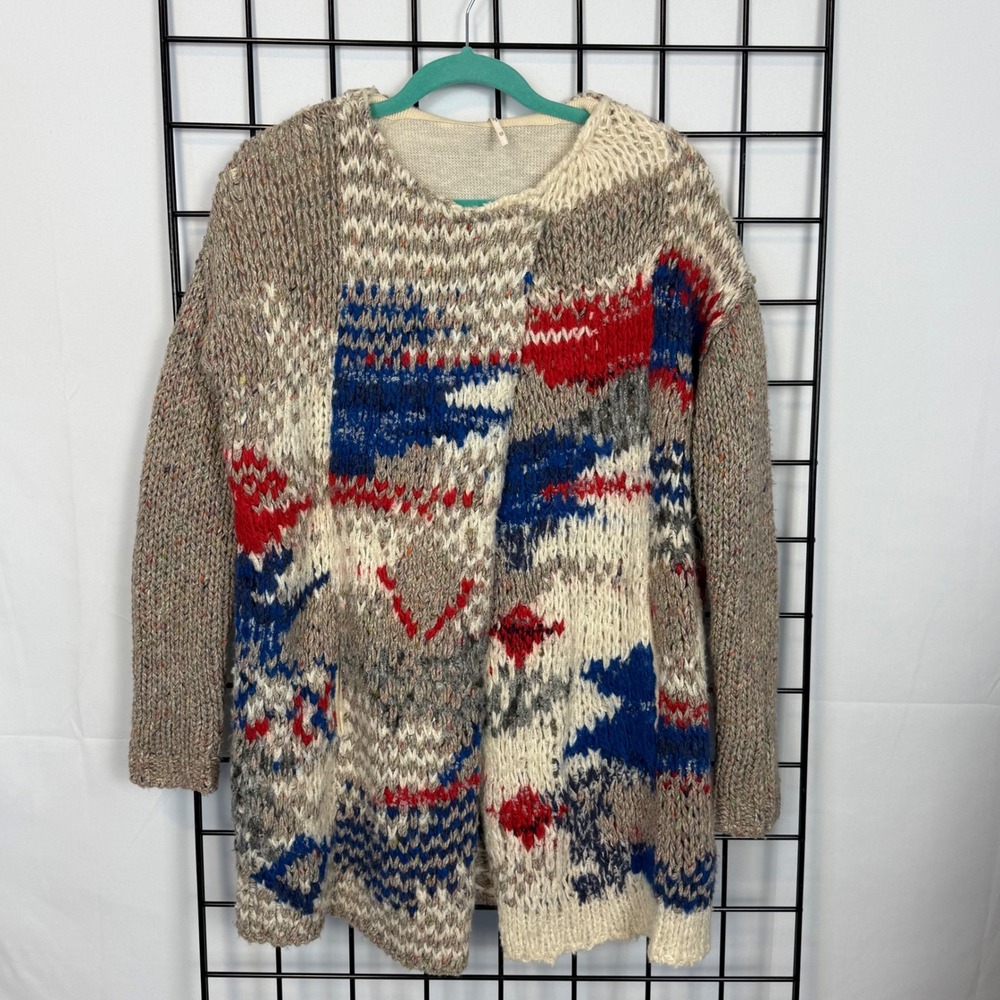 Free People Fireworks Chunky Knit Cardigan Sweater Womens‎ XS Multicolor Alpaca